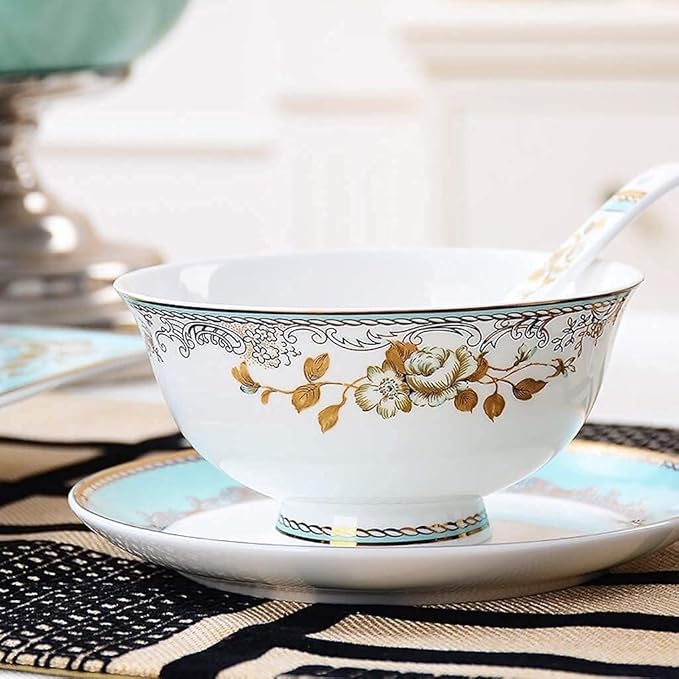 Dinnerware Set Dinner Party Tableware Service Set Ceramics Dinnerware Set with 50-Piece Bowl/Stockpot/Dish/Spoon|Bone China Dinner Sets Porcelain Combination Set30pieces