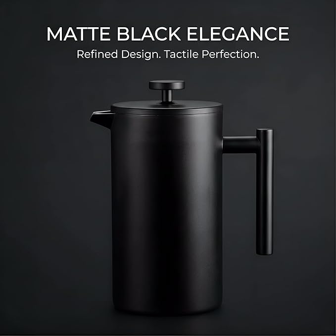 YJX 34oz Coffee Maker Stainless Steel French Press 1 Liter Camping Coffee Pot Tea Maker 34 Ounce Travel Coffee Presses Heat Resistant Double Insulated (Black)