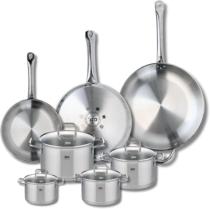 Elo Profi 9513350 7-Piece Cookware Set of 3 Frying Pans 24 28 and 32 cm and 4 Saucepans 12 14 16 and 20 cm Citrin Stainless Steel Induction