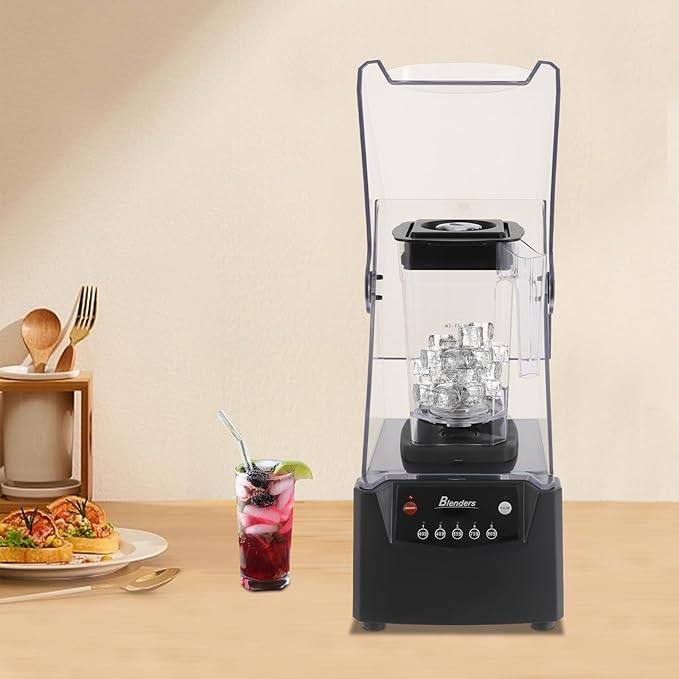 1.8L Soundproof Smoothie Blender 2600W with Timer Stainless Steel Blade Quiet Operation for Home Commercial