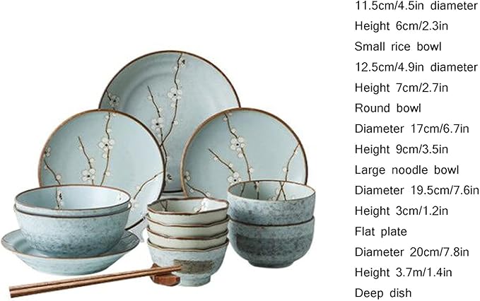 Elegant Dinnerware Set Dinner Plates Bowls Set Ceramic Tableware Set 12-Piece Blue Plum Bowl and Plate Ceramic Tableware Set 4-Person Tableware