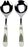 Spode Christmas Tree Salad Server Set (2-Piece) - 10 Inch Stainless Steel with Porcelain Handles Festive Flatware for Holiday Dining - Dishwasher Safe Seasonal Entertaining &amp Gift-Giving
