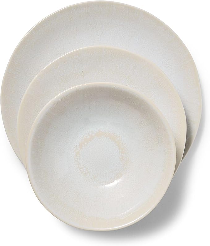 Sur La Table Cloud Stoneware Dinnerware Set – 12-Piece Handcrafted Ceramic Collection Made in Portugal with Reactive Glaze Organic Design Dishwasher &amp Microwave White