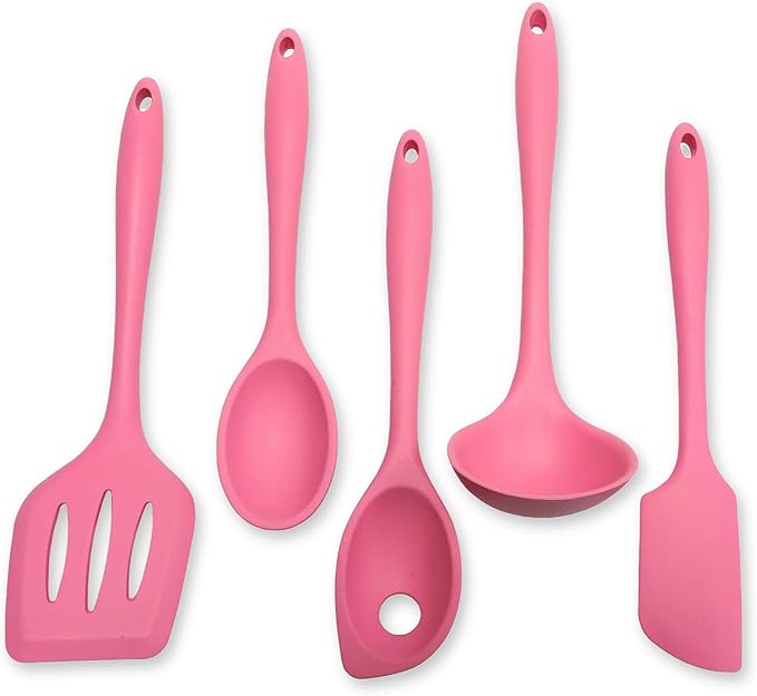 Chef Craft - Premium Silicone Kitchen Tools and Utensils Set Non-Scratch Withstands Temperatures up to 450°F BPA-Free 5 Piece Cooking Utensils Set Pink