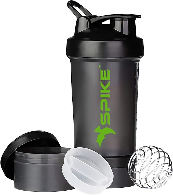 SPIKE Pro Protein Shaker Bottle for Whey Protein Mix Cycling Gym water bottle with Stainless Steel Ball 700ml (Pro Black)