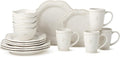 Heritage Beads 16pc Stoneware Dinnerware Set – Classic Cream White Plates Bowls &amp Mugs with Raised Bead Accents – Elegant Vintage-Inspired Tableware Service for 4 Dishwasher Safe