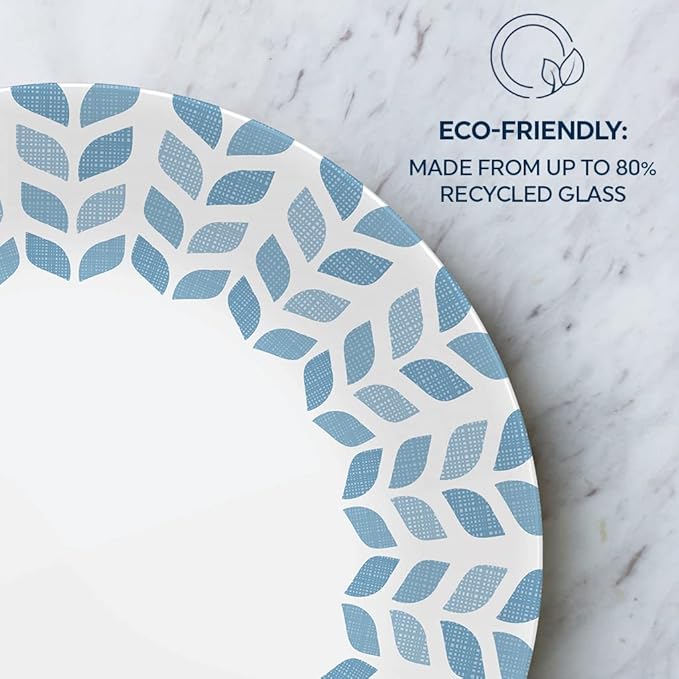 Corelle Global Collection Vitrelle 6-Piece Dinner Plate Set Triple Layer Recycled Glass Lightweight Eco-Friendly Round 10-1/4-Inch Plates Set Northern Pines