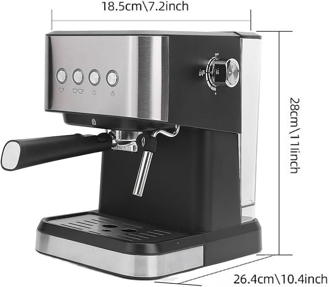 Semi Automatic Compact Coffee Machine 20 Bar Milk Frother Steam Wand 1.5L Water Tank - Quick Preheat Stylish Design Ideal for Home Cappuccino and Latte