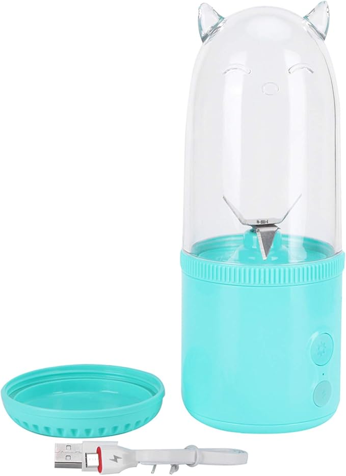 Portable Blender 500ML USB Rechargeable Mixers Fresh Fruit Juicers Bottle Shape Mini Electric Blender Strong Cutting Power with 4 Blades for Home Sport Office Campin (Blue)