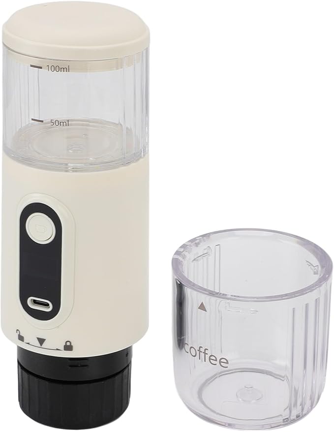 Asixxsix Portable Coffee Maker Travel Coffee Machine with Type C Charging and 2500mAh Battery Compatible with Ground Coffee and Capsules for Camping Hiking RV (Beige)