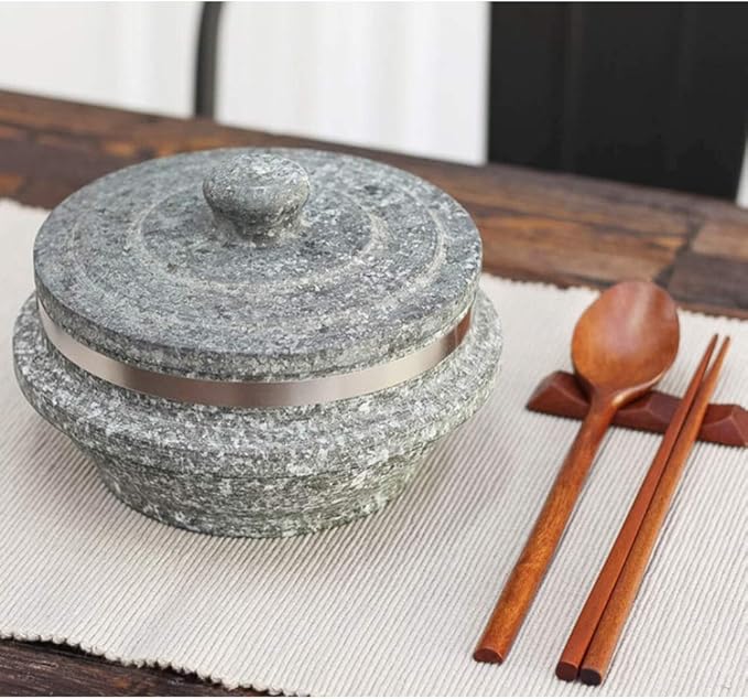 Jangsoo Gopdol Natural Giblet Pot Dolsot Pot with Stone Lid for Nutrition Rice Steamer (Large 7 X 3.5 inch)