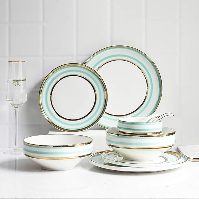 Dinner Plates Creativity Ceramics Dinner Sets 15 Pieces Nordic Light Luxury Style Porcelain Combination Set - Bowl/Dish/Spoon | Phnom Penh Round Line Dinnerware for