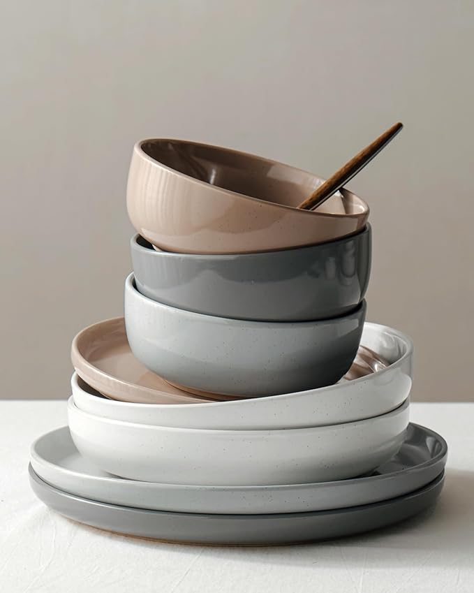 Famiware Milkyway Dinnerware Sets 24 Piece Dish Set Plates and Bowls Sets for 8 Multi-color