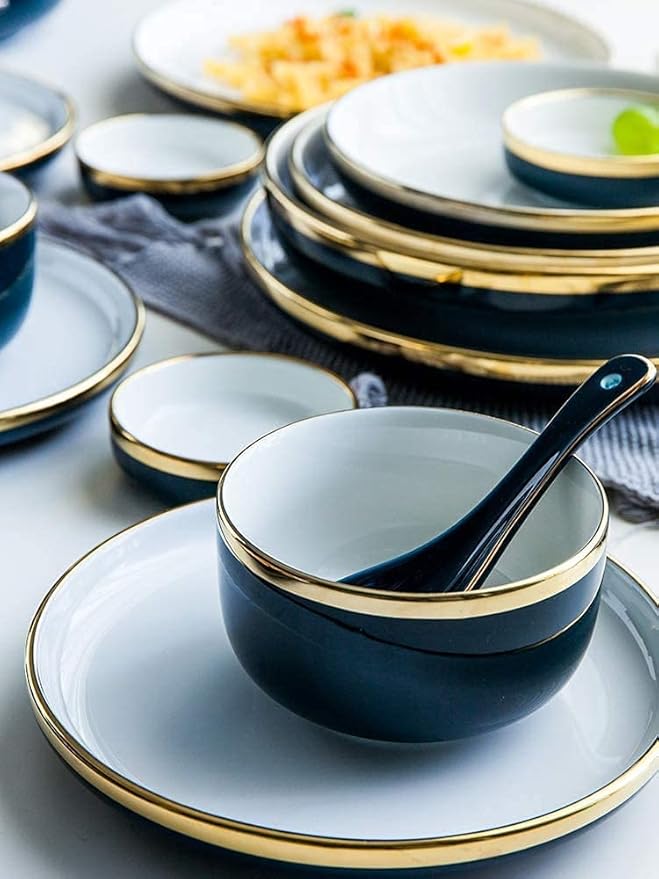 Dinnerware Sets Dish Set31/54 Pieces Fine PorcelainNordic White European-Style Phnom Penh Tableware Set Service for 6-10 (A 31pieces)