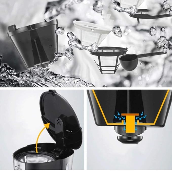 Coffee Machine Coffee MachineCompact Coffee MachineStainless Steel Filter Coffee Maker with 7 Minute Brew TimeReusableWashable FilterndashBlackCompatible with Espresso Cooker