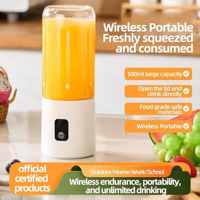 Portable Blender for Smoothie 35W Personal Blender with 12 Stainless Steel Blades Rechargeable USB-C Electric Juicer for Protein Shake &amp Juicing Travel Gym Office (White)