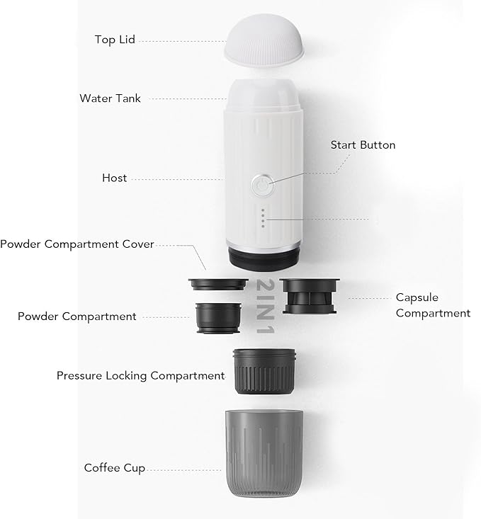 Portable Coffee Maker with 19Bar High Pressure for Rich Flavor Latte Cappuccino Home Office Use Mini Machine Travel Coffee Maker (White)