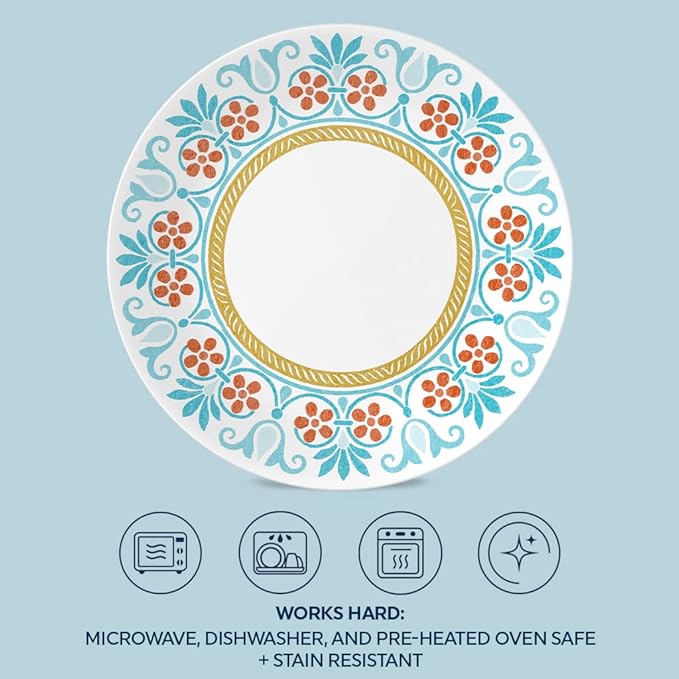 Corelle Global Collection Vitrelle 6-Piece Salad Plates Set Triple Layer Recycled Glass Lightweight Eco-Friendly 8-1/2-In Plates Set Terracotta Dreams