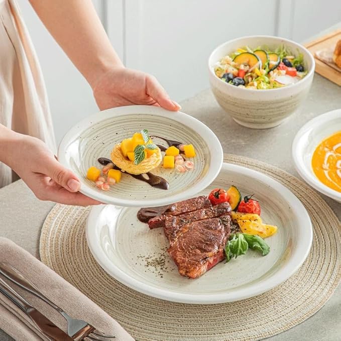 16 Piece Stoneware Tableware Set with Dinner Dessert Plate Cereal Pasta Bowl for 4 Person
