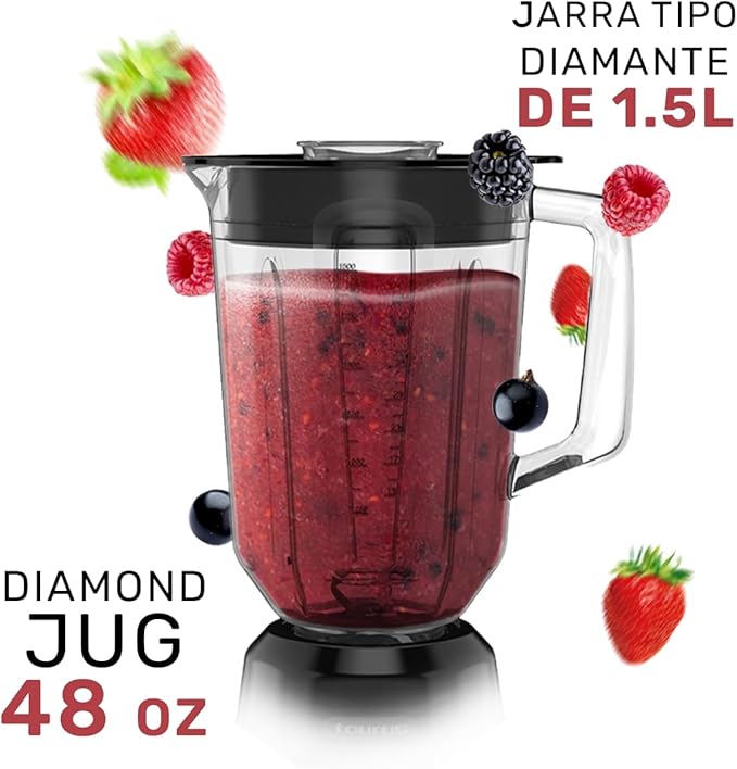 Taurus SEVILLA Countertop Blender | 48 oz Diamond Shaped Glass Jar | Touch Panel Controls with 6 Smart Pre Programmed Settings 8 Speed Control &amp pulse function built-in | 550 watts