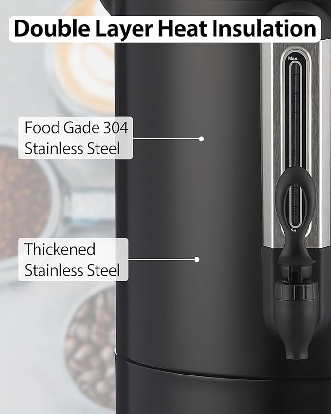 GarveeHome 120 Cups Coffee Urn18 L/4.8 gal Double Wall Commerical Coffee Maker for Buffet Catering Wedding GatheringLarge Capacity Hot Coffee DispenserStainless Steel Hot Water Urn