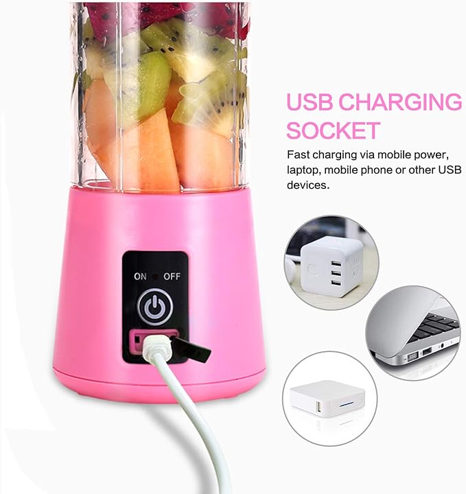 Star River Portable Small Blender Personal Blender Small Fruit Blender USB Rechargeable Electric juicer Cup Fruit Blender DIY Fruit juicer Cup 4 Cutter Heads Easy to Clean