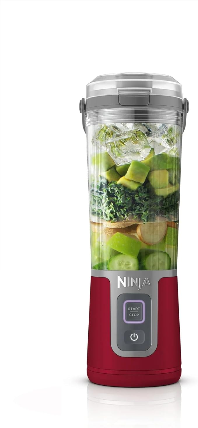 Ninja Blast 16 oz. Personal Portable Blender with Leak Proof Lid and Easy Sip Spout Perfect for Smoothies Cordless USB-C Rechargeable Dishwasher Safe Parts (Renewed) (Cranberry Red)