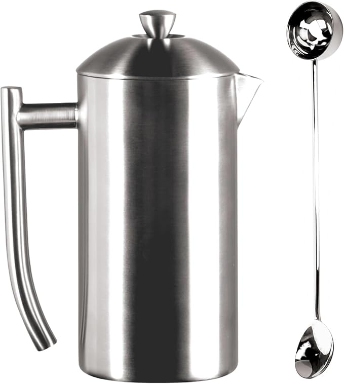 Frieling Double-Walled Stainless-Steel French Press Coffee Maker Brushed 23 Ounces Plus 18/10 Stainless Steel Coffee Scoop/Stirrer 2 TBLS