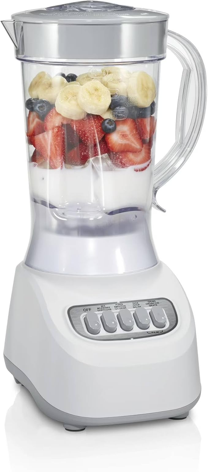 Beach Smoothie Blender with 650W Peak Power Wave Action System 12 Functions 48 oz BPA-Free Jar and Ice Sabre Blades Black (White)