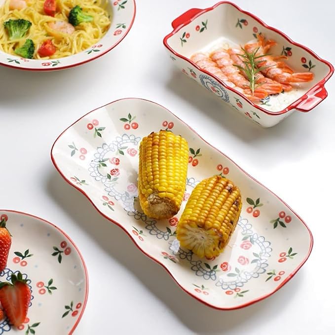 Japanese Style 20 Piece Dinnerware Set Cute Cherry Decal Porcelain Serves 6 Plate Set