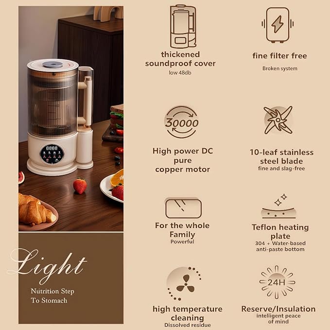 8-in-1 Silent Nut Milk Maker with 10 Blades1000ml Large Capacity LED Display Delay Start Keep Warm Self-Cleaning for Soy Milk Almond Milk Oat MilkJuice (Green)