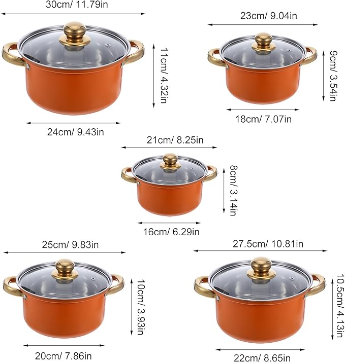 5 Sets Kitchen Cookware Sets: Stainless Steel Pots And Pans Cooking Pot With Saucepan Stockpot With Glass Lids For Most Stovetops