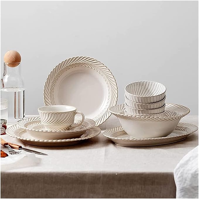 Dinnerware Set Luxury Family Dinner Service Set22pcs Dinnerware SetsCeramics Dinner SetsPorcelain Combination SetPlates/Bowls/Coffee Cups Microwave and Dishwasher Safe