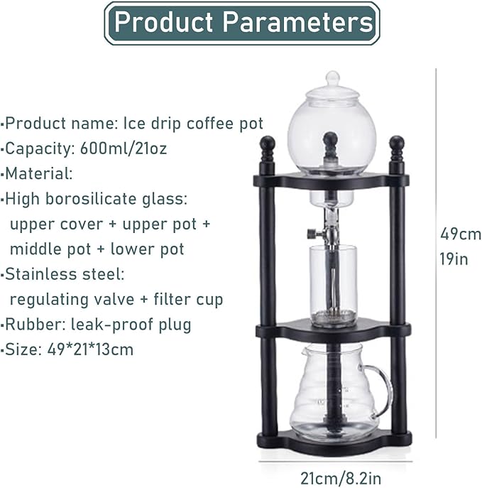 Cold Brew Drip TowerCold Brew Drip Coffee MakerIced Coffee Drip Pot Cold-Drip Coffee Tower600ml Large CapacityWooden Cold Brew Drip Tower (B)