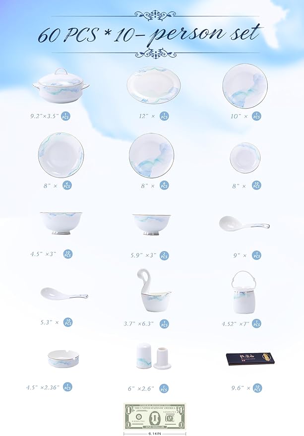60 Pcs Top Ceramic Bone China Dinnerware Set Fine China Dinnerware Sets Ceramic Tableware Set Chinese Gifts