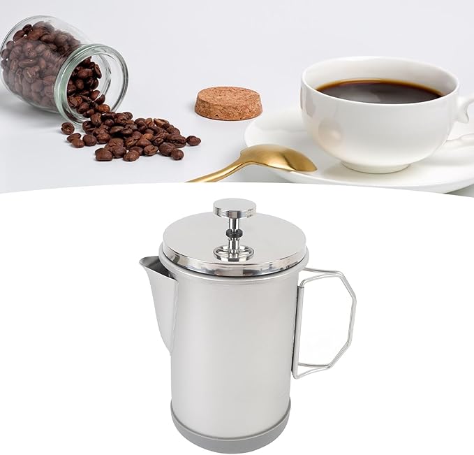 French Press Coffee Maker 304 Stainless Steel Hand Brewed Travel French Press for Camping 1000ml (Silver)