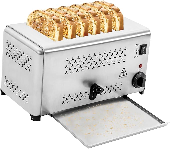 6 Slice ToasterRetro Stainless Steel Toater with Removable Crumb TrayRetro Stainless Steel Toater with 3 ModeCountertop Kitchen Small Appliances for Families Bakeries Restaurants