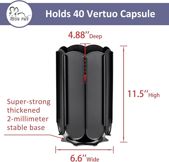 Rice rat Nespresso Pods Holder Capsules with Central Extra Pod Storage (Carousel-40+ Pods)