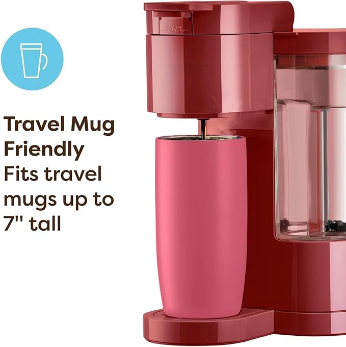 Express Essentials Single-Serve KCup Pod Coffee Maker 3 Cup Sizes Fast Fresh Brew 30oz Removable Water Reservoir Travel Mug Friendly Maintenance Alert Space-Saving (Red)