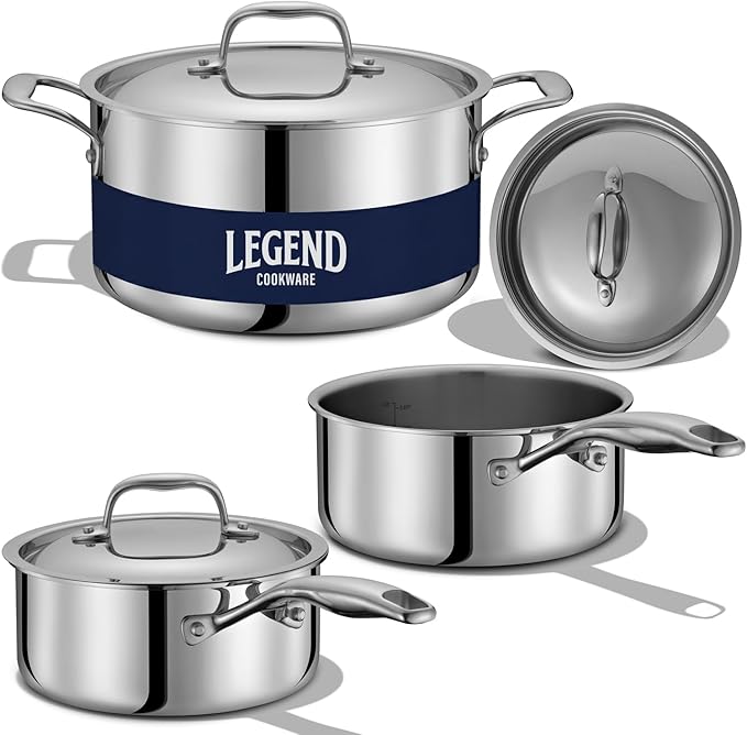 LEGEND COOKWARE 5-Ply Stainless Steel Cookware Set 6-Piece Pots and Pans Set - Induction Compatible Oven Safe 800°F - Non-Toxic No Coatings - Built to Last Generations