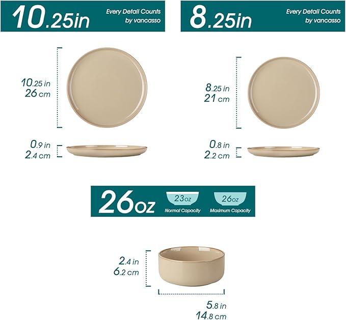 vancasso PLAYA Ceramic Plates and Bowls Sets 18 Pieces Brown Dinnerware Sets for Kitchen Reactive Glaze Dishes Set for 6 Dishwasher and Microwave Safe