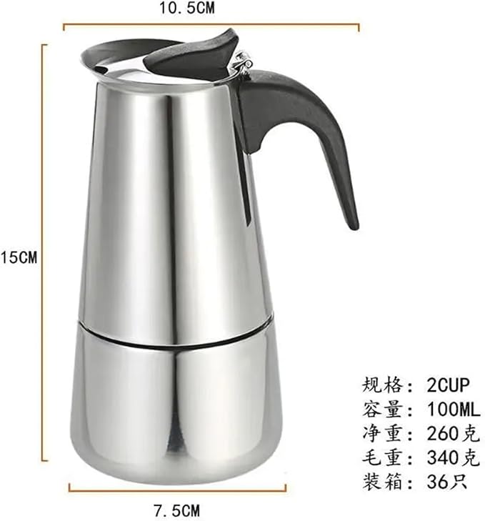 Moka Pot Stainless Steel Coffee Pot Stovetop Espresso Maker Percolator Coffee Maker 200ml/4 Cup with Electric Stove(100ml)