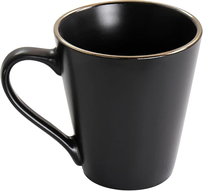 16 Piece Stoneware Dinnerware Set with Gold Rim – Matte Black White &amp Slate Plates Bowls and Mugs – Microwave &amp Dishwasher Safe Tableware Set for 4 (Matte Black)