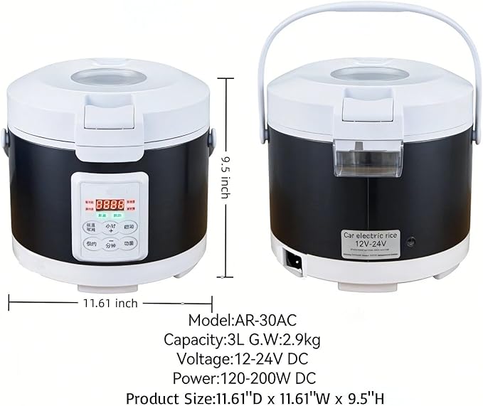 12V/24V Rice Cooker 3L Multifunctional Portable Rice Stove for Car/Truck with Steam Tray Heating and Keep Warm Function Dark Blue(30AC)