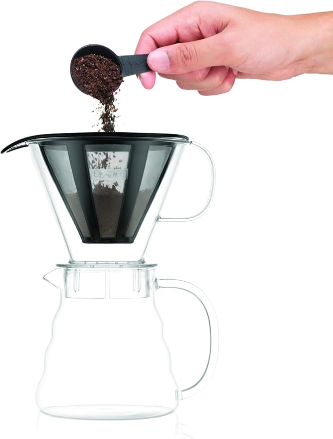 Bodum Melior Pour Over Borosilicate Glass Coffee Dripper with Carafe Lid and Stainless Steel Filter 20 Ounce Clear