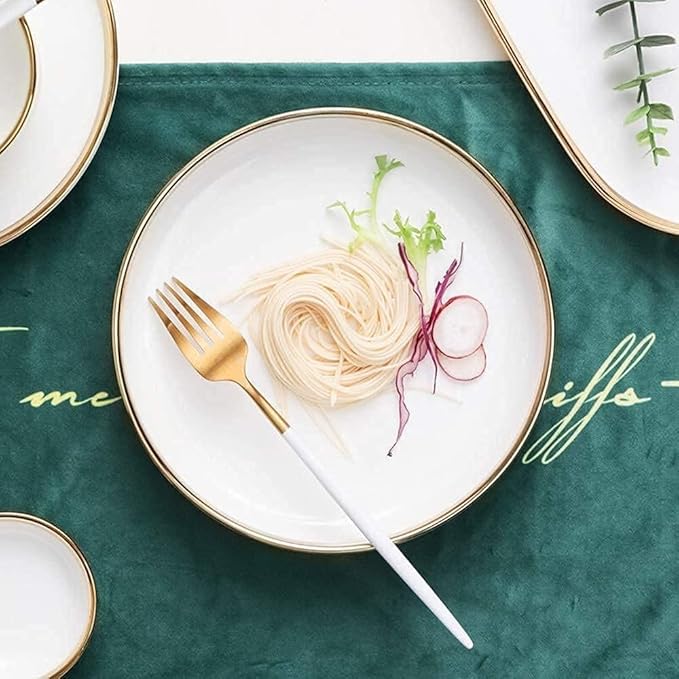 Dinnerware Set Dinner Party Tableware Service Set Dinnerware Sets Service for 2/4/6 Kitchen Plates and Bowls Sets White Luxury Bone China Tableware Nordic Gold Porcela9pcs