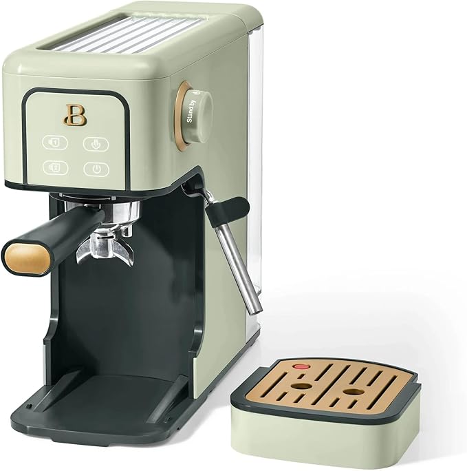 B Slim Espresso Maker by Drew Barrymoree with 20-Bar Pressure Touch-Activated Display and Steam Wand for Latte &amp Cappuccino (Sage Green)