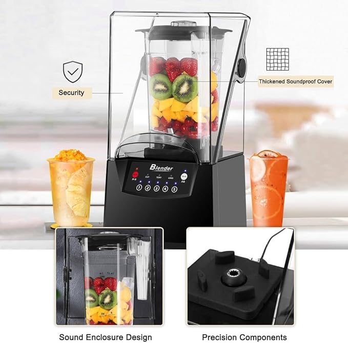 Super Quiet Commercial Blender with Soundproof Enclosure Self-Cleaning 4D Blades for Ice Crushing Heavy Duty Blender for Smoothies and Cooking