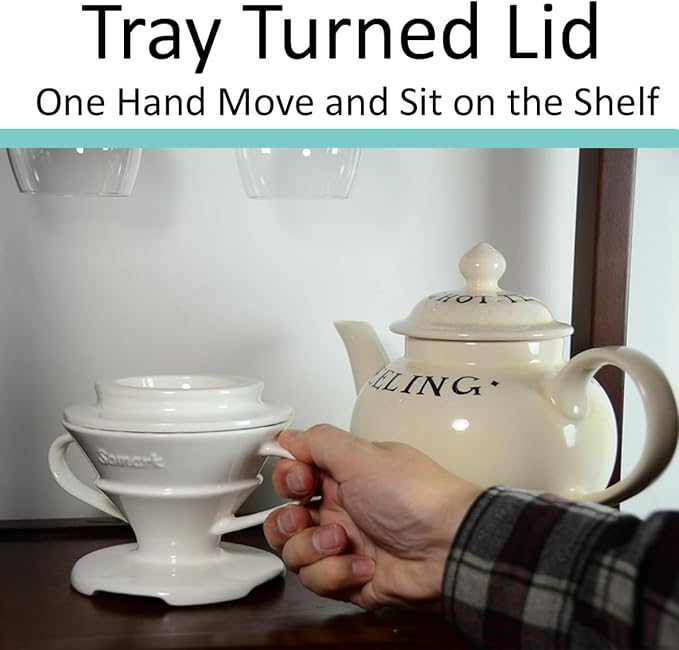 Pour Over Ceramic Coffee Dripper Set V Shape #2 Ceramic Dripper + Dripping Tray (Double Handle)