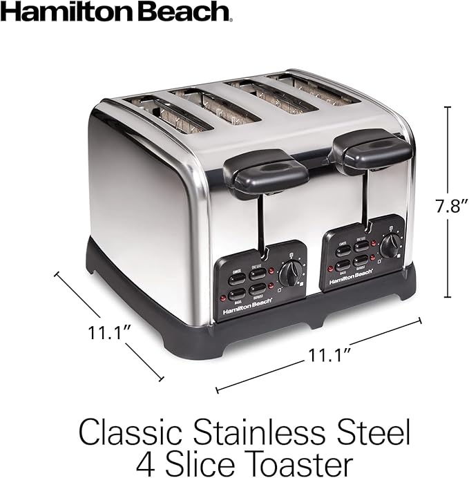 Hamilton Beach 24782 Retro Toaster with Wide Slots Sure-Toast echnology Bagel &amp Defrost Settings Auto Boost to Lift Smaller Breads 4 Slice Polished Stainless Steel